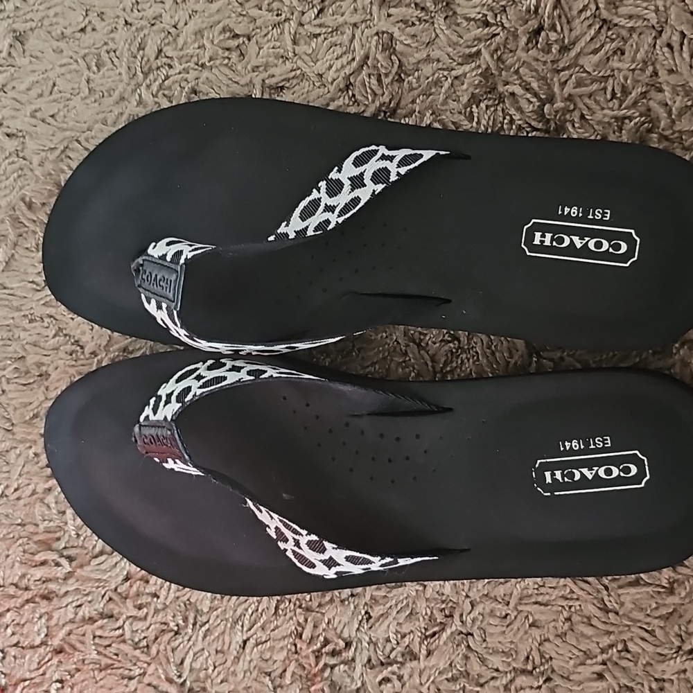 Coach Jessalyn Black and Ivory Flip Flops